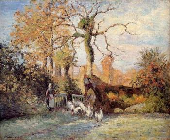Camille Pissarro : The Goose Girl at Montfoucault, White Frost